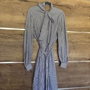 MSGM Black and White Striped Long Sleeve Dress